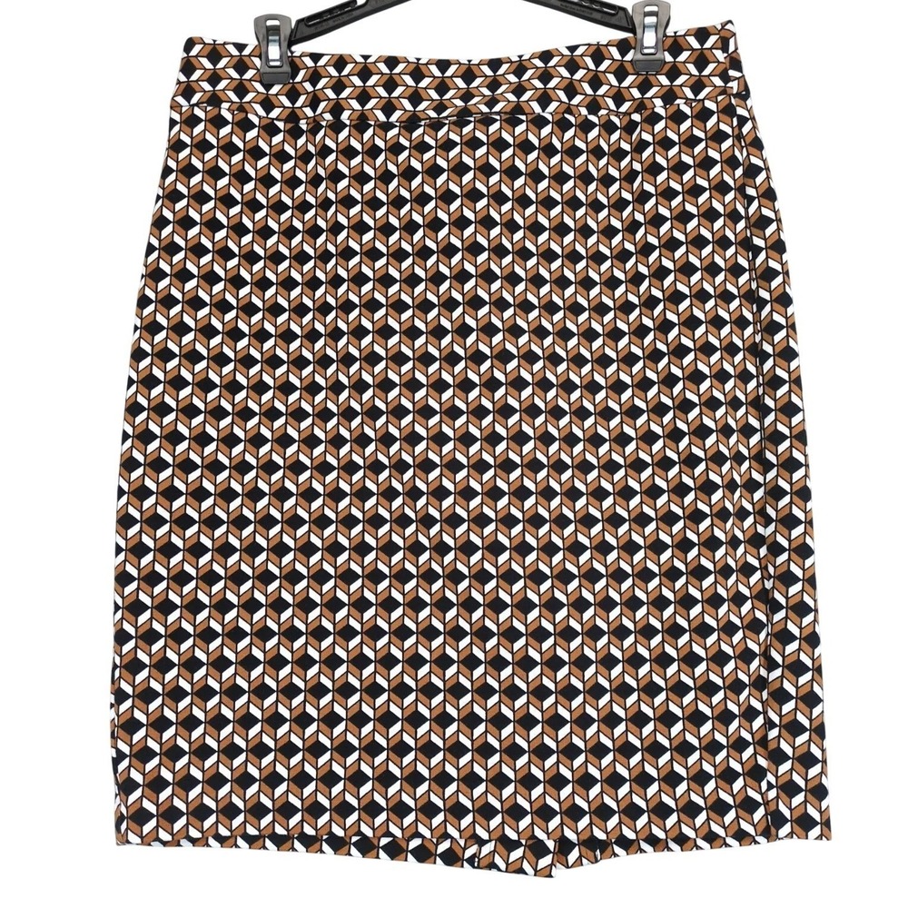 Ann Taylor Black Brown‎ Geometric Straight Knee-Length Skirt Sz 8 30x21" Retro